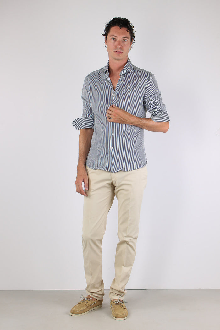 Camicia Cotone Riga Bianco/blu-5