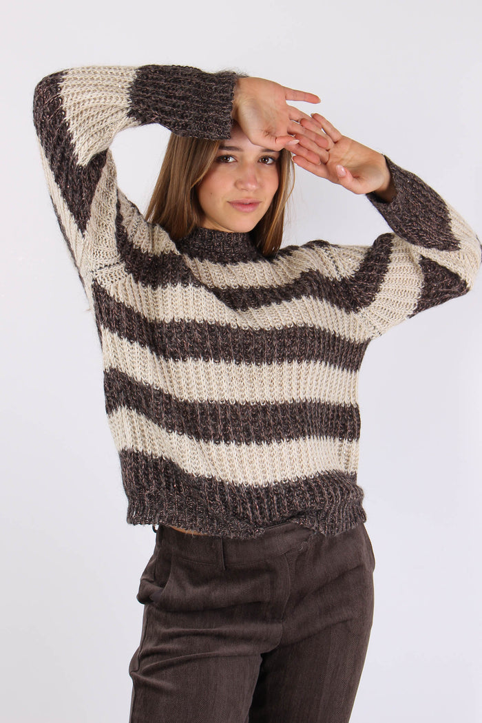 Maglia Riga Paillettes Panna/moro-7