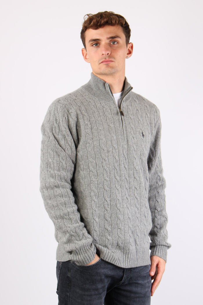 Pullover Mezza Zip Lana Trecce Fawn Grey-4