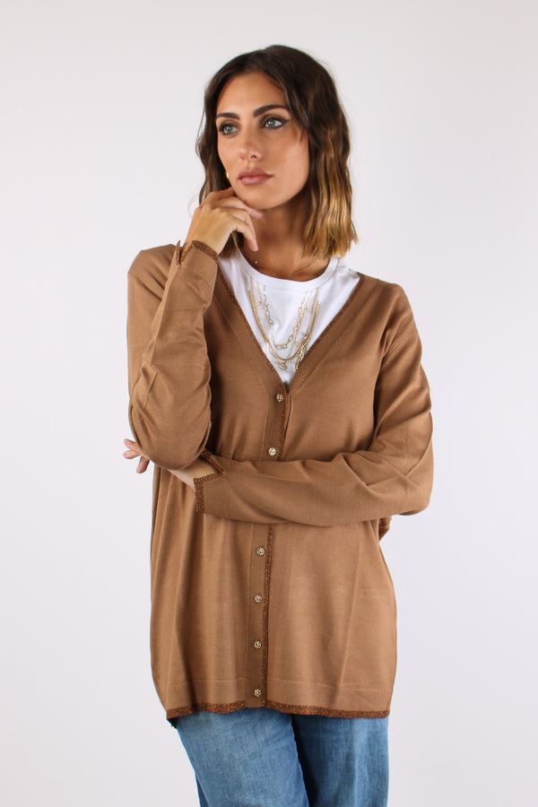 Cardigan Lungo Viscosa Lurex Cocoa Cream-2