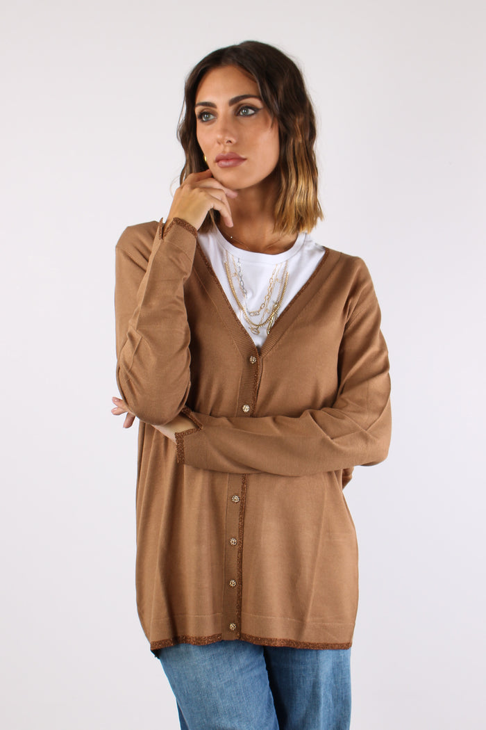 Cardigan Lungo Viscosa Lurex Cocoa Cream-2
