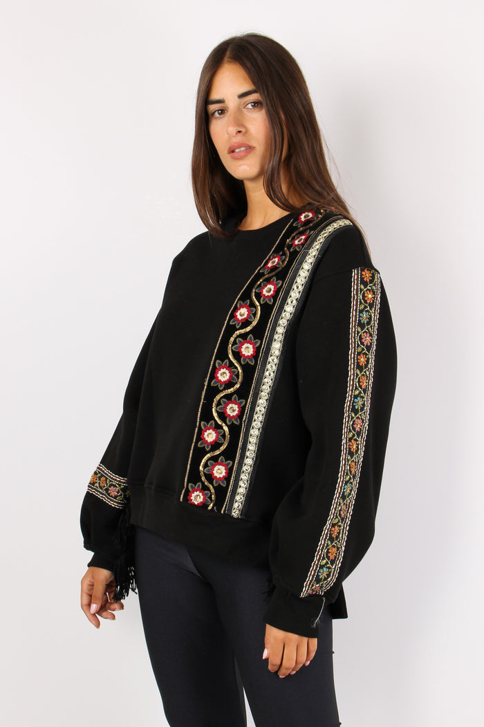 Felpa Girocollo Passamanneria Nero-4