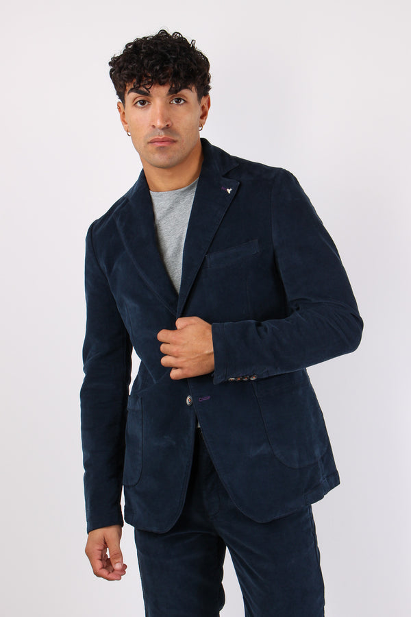 Giacca Velluto Liscio Blu-2