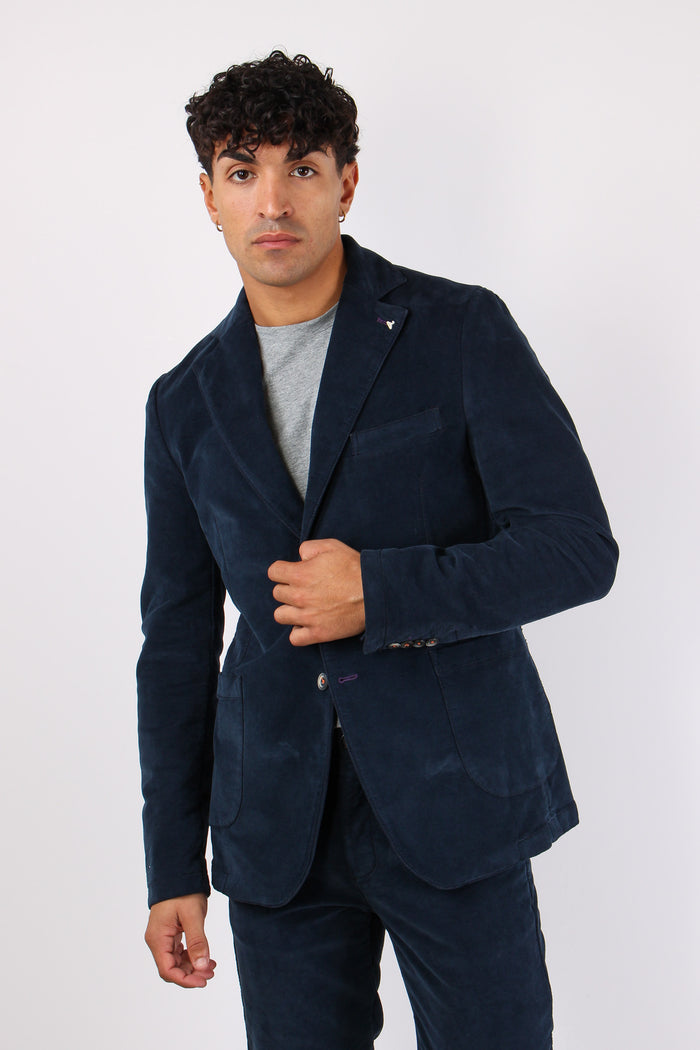 Giacca Velluto Liscio Blu-2