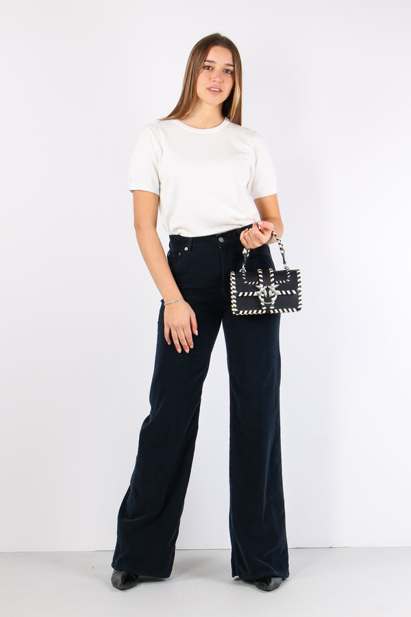 Amber Pantalone Palazzo Vellut Blu Scuro