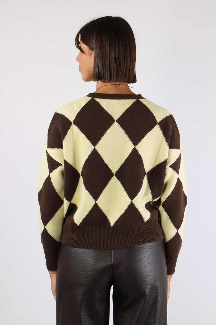 Maglia  100% Lana Losanghe Giallo/moro-4