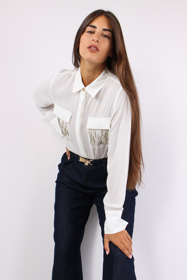 Juwell Camicia Tasche Paillet Milk-2