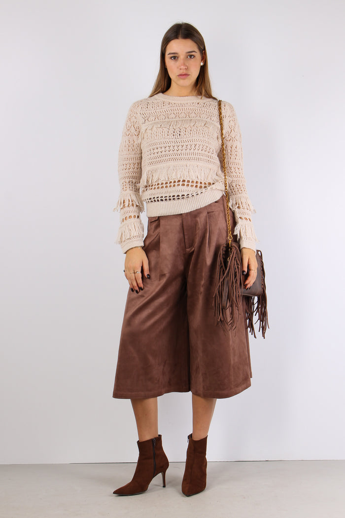 Maglia Frange Traforata Beige