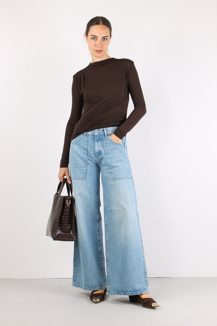 Denim Palazzo Maxi Tasche Denim Chiaro
