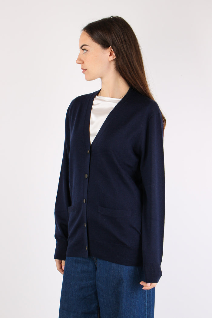 Cardigan Over Tasche Applicate Hunter Navy-9
