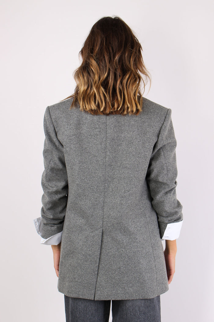 Amora Giacca Doppiopetto Flane Grigio Corvo-5