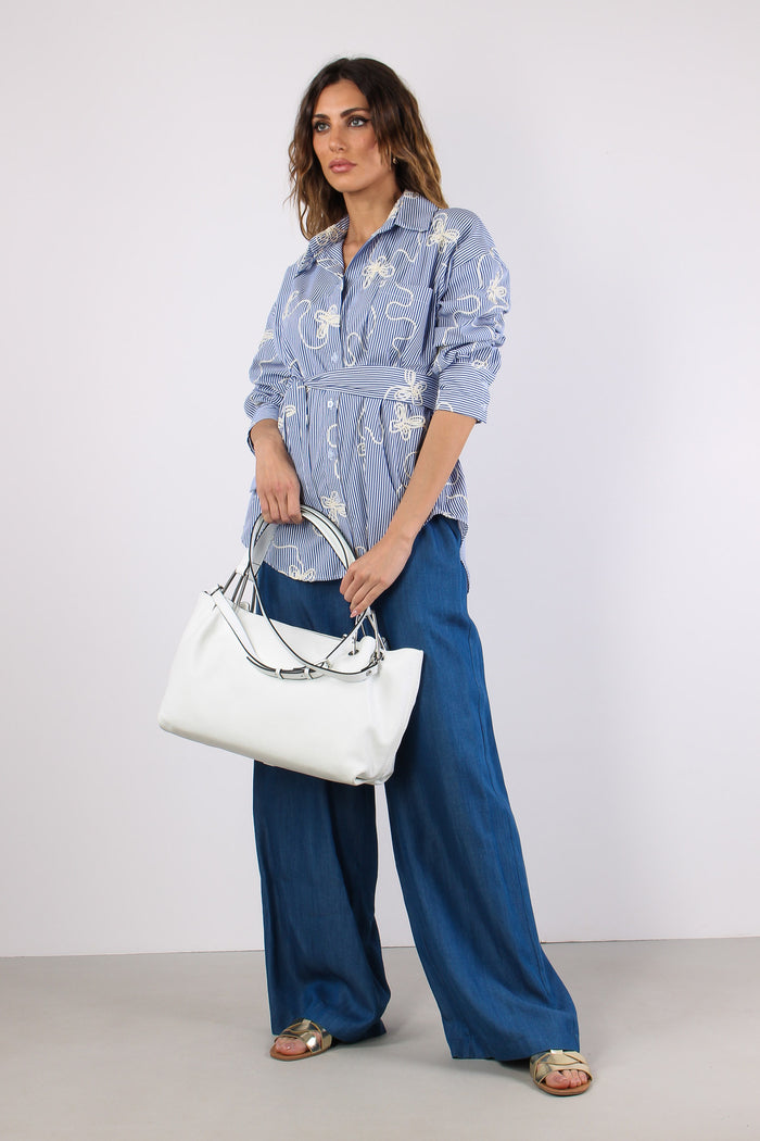 Camicia Over Riga Cravatta Ric Bianco/blu-5