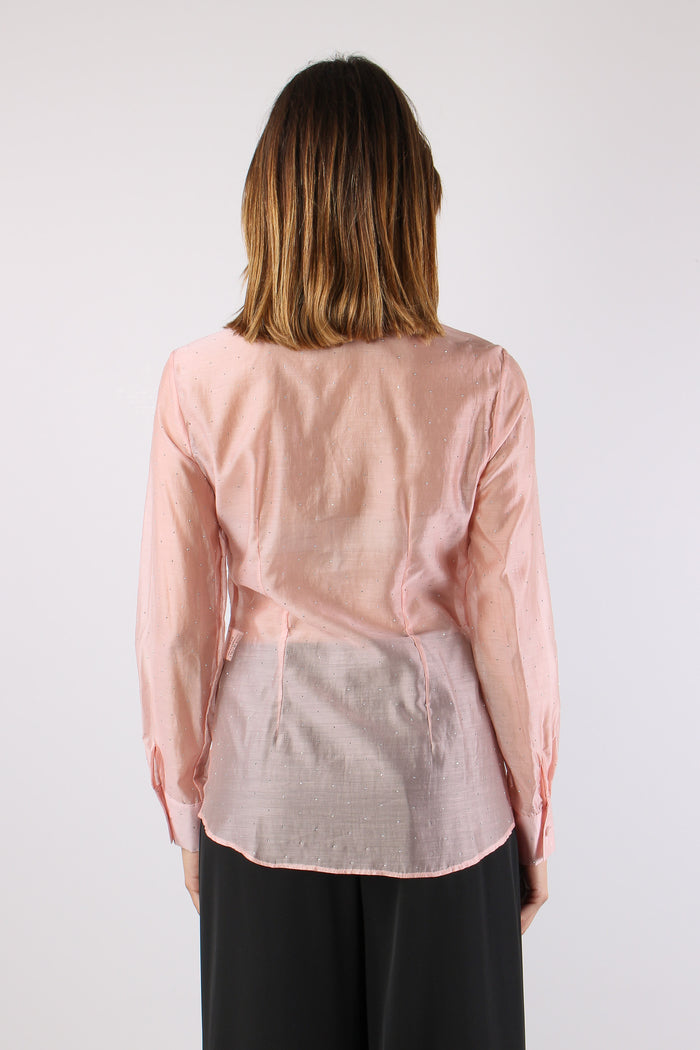 Camicia Slim Mussola Strass Rosa-4