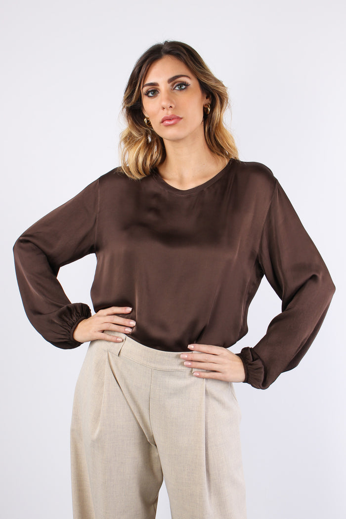 Blusa Effetto Raso Marrone-6