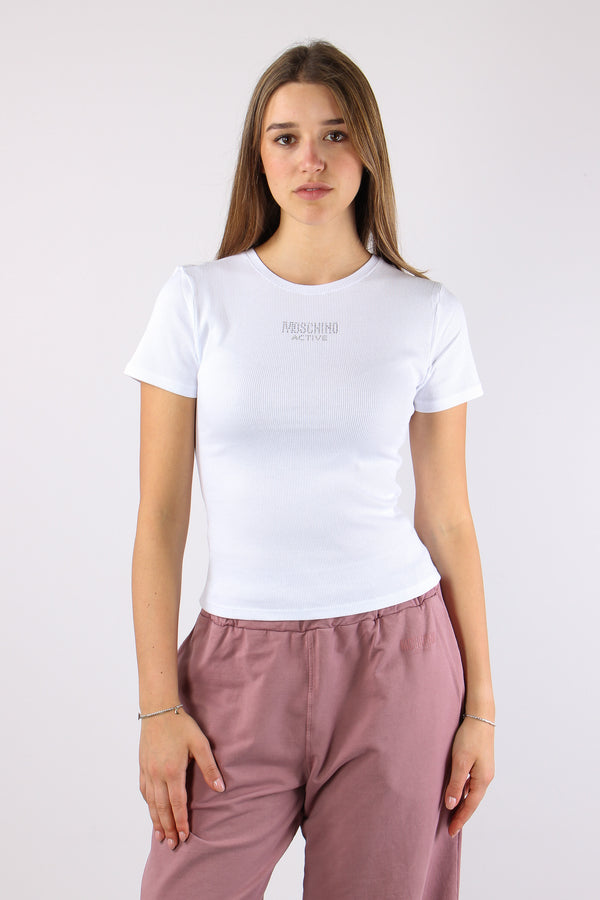 Top Costina Logo Strass Bianco