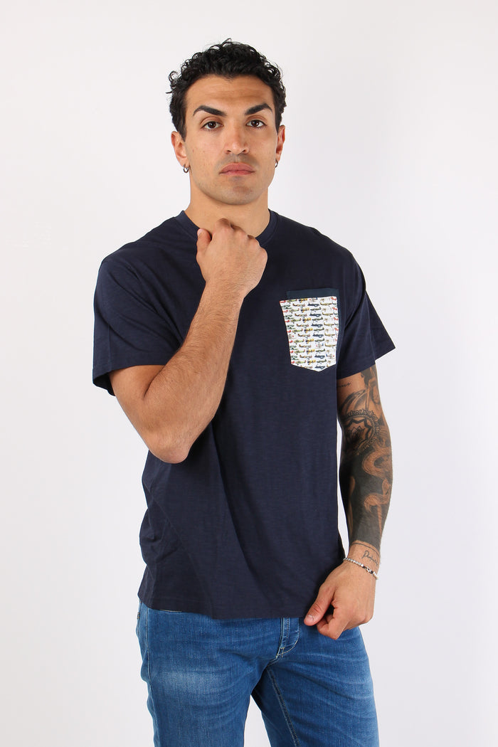 T-shirt Girocollo Taschino Blue-3
