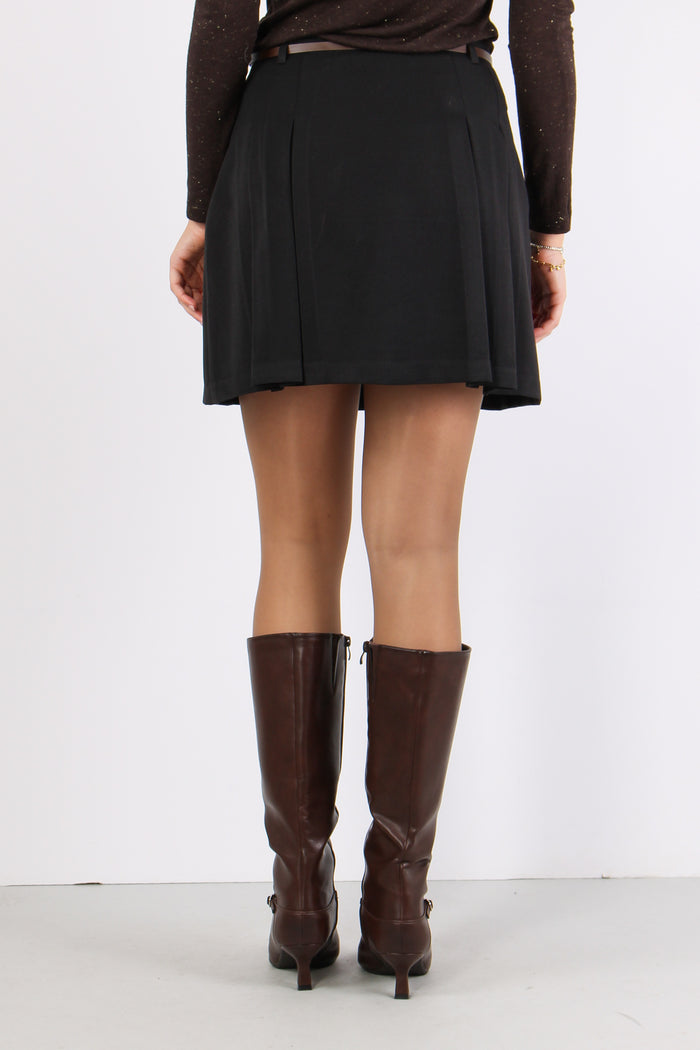 Minigonna Pieghe Mano Lana Nero-4