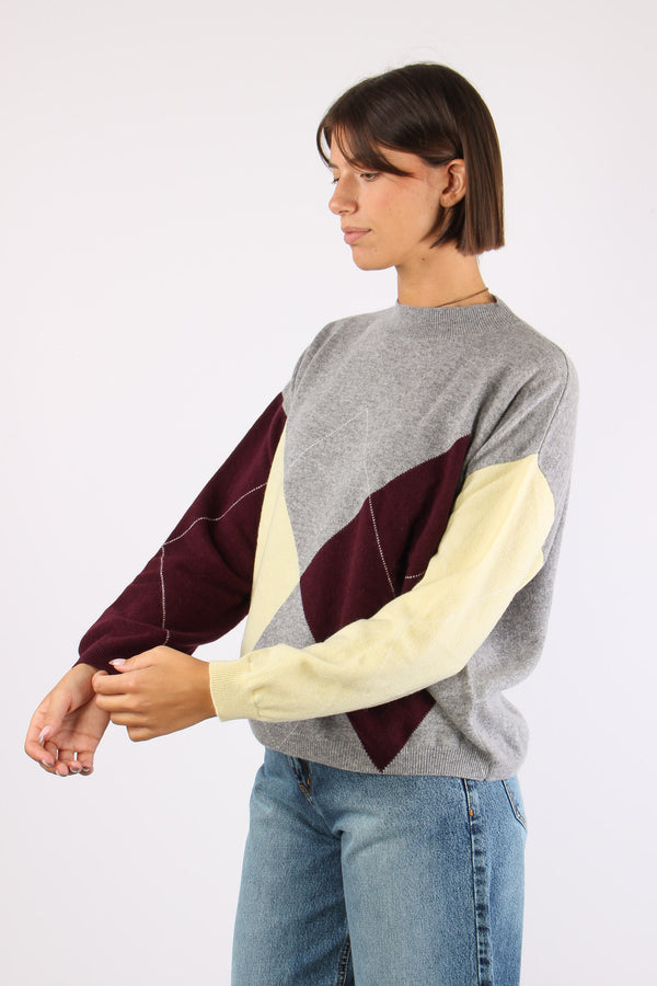 Maglia 100% Lana Rombi Grigio/vino/giallo-2
