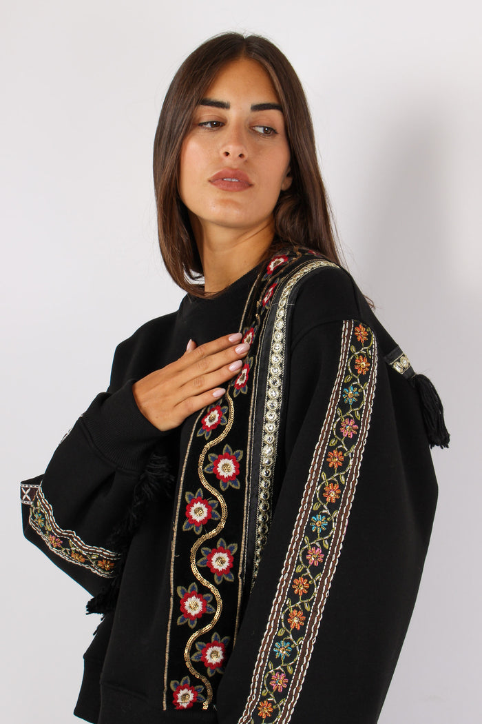 Felpa Girocollo Passamanneria Nero-3