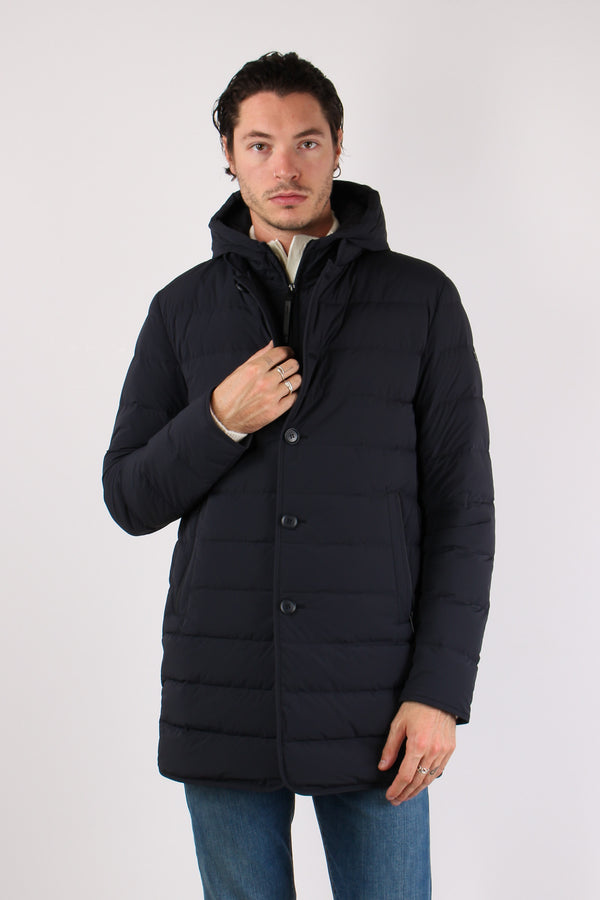 Piumino Lungo Trapuntato Blu Scuro