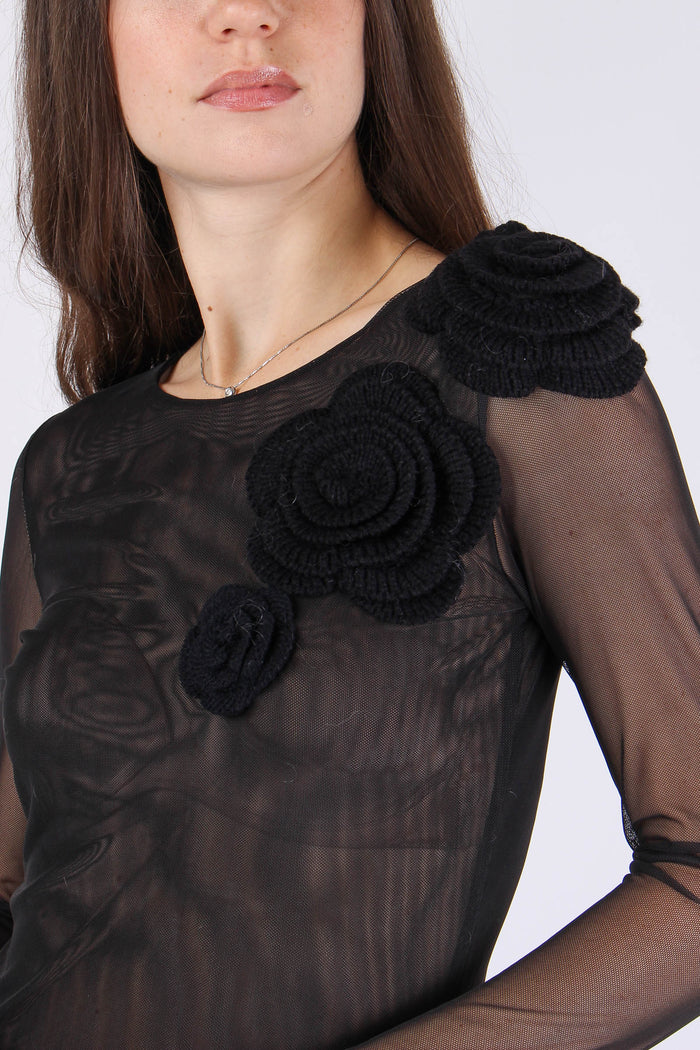T-shirt Tulle Applicazione Ros Black/black-8
