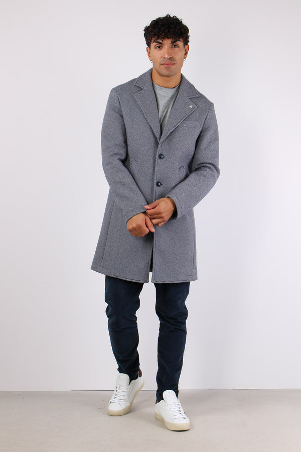 Cappotto Monopetto Puntinato Blu