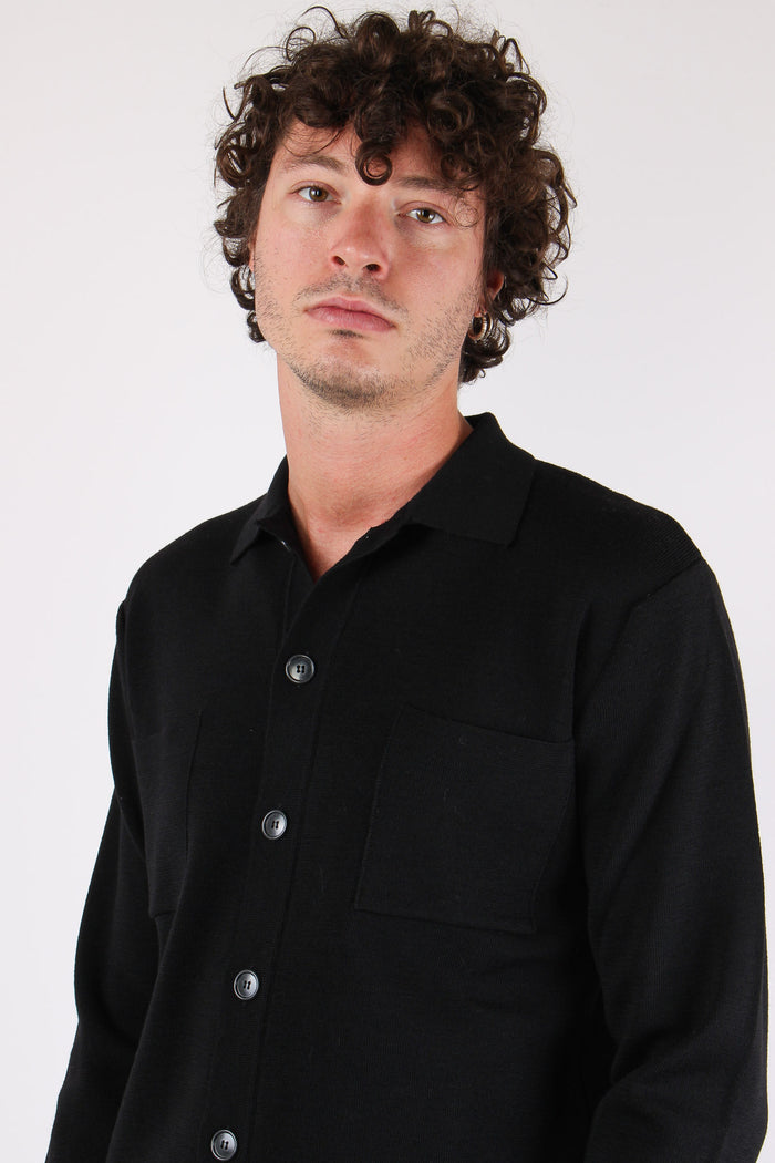 Giacca Camicia Lana Merinos Nero-6