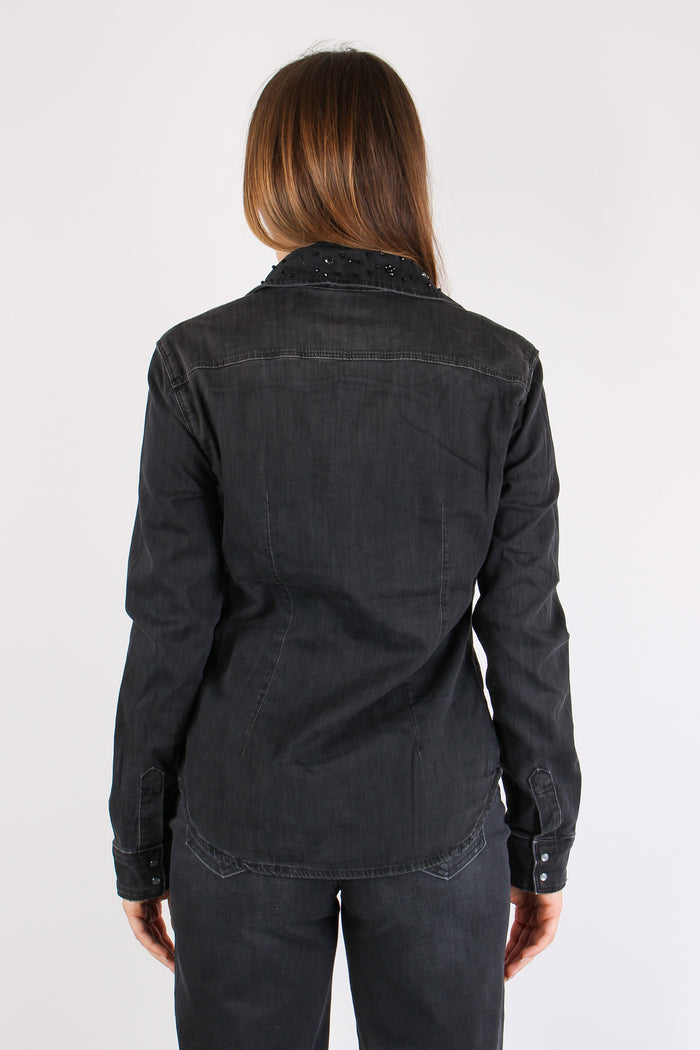 Camicia Denim Colletto Applica Denim Grigio-6