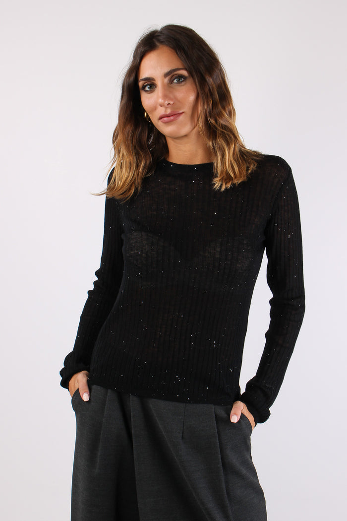 Maglia Girocollo Inserto Paill Nero-7