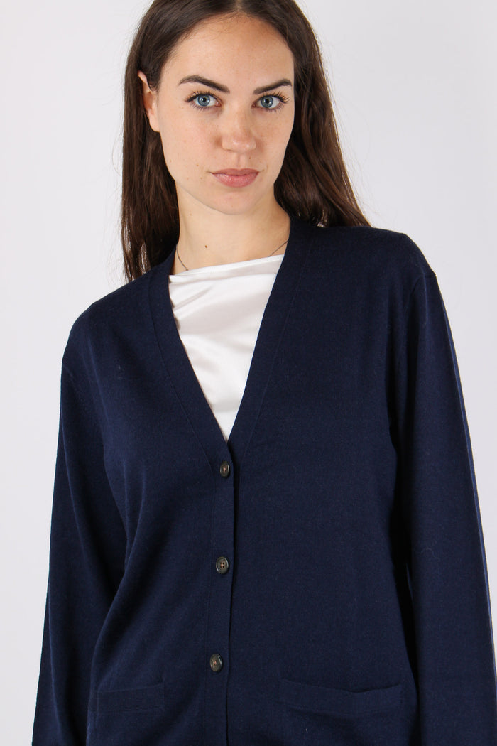 Cardigan Over Tasche Applicate Hunter Navy-8