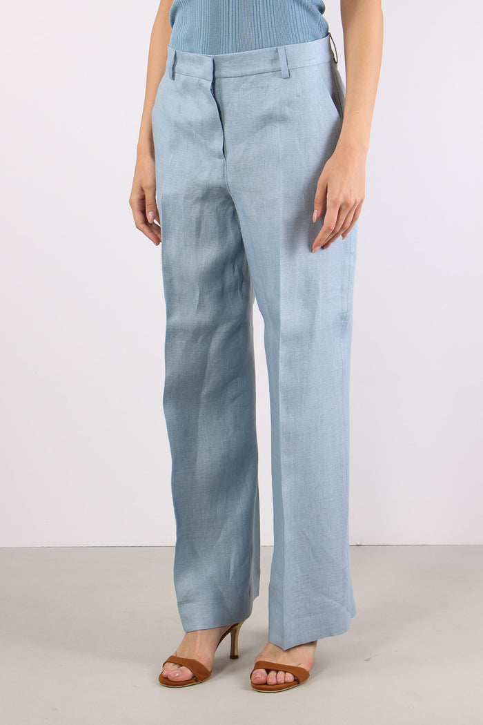 Malizia Pantalone Dritto Lino Azzurro-3