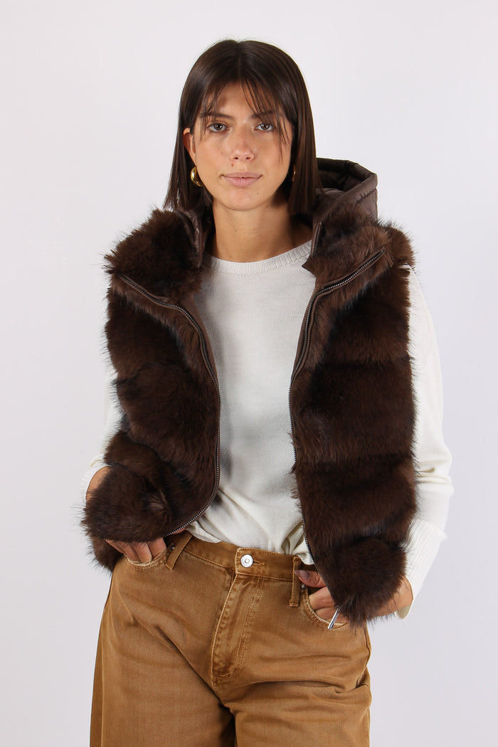 Gile Pelliccia Cappuccio Dark Brown-4