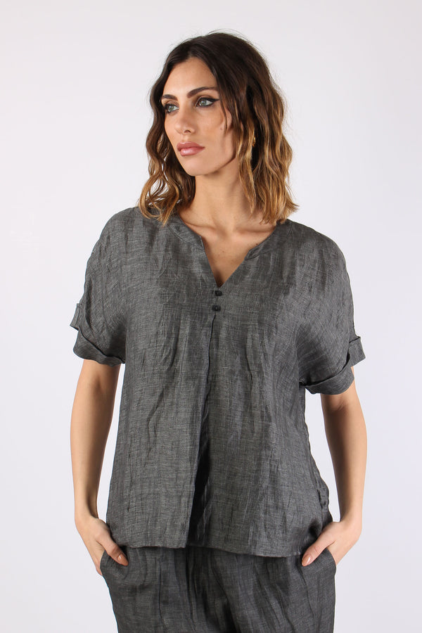 Blusa Scollo V Bottoni Grigio