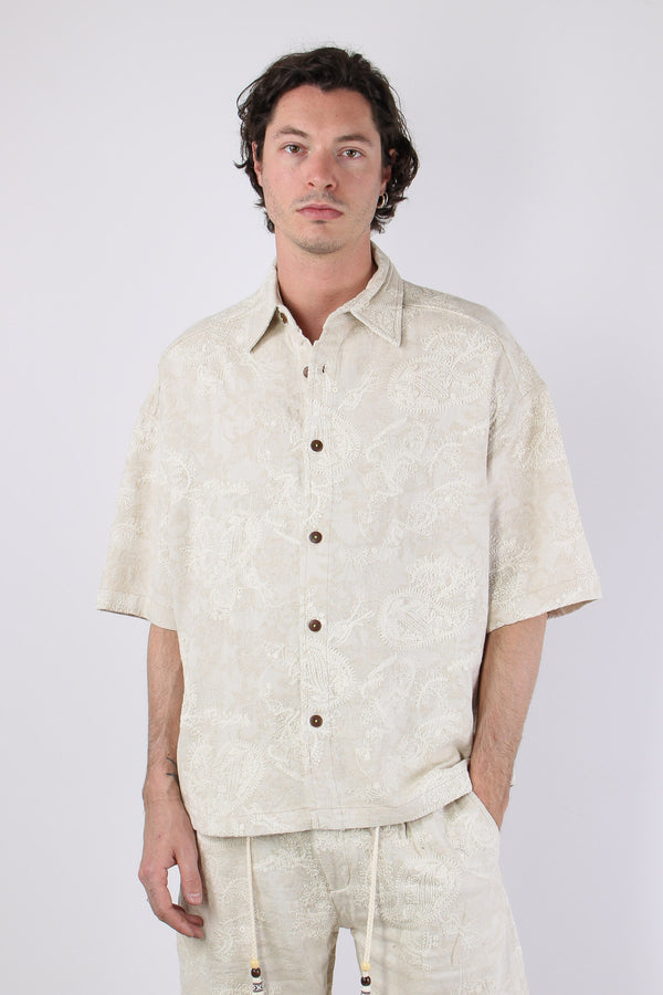Camicia Manica Corta Ricamo Ecru-2