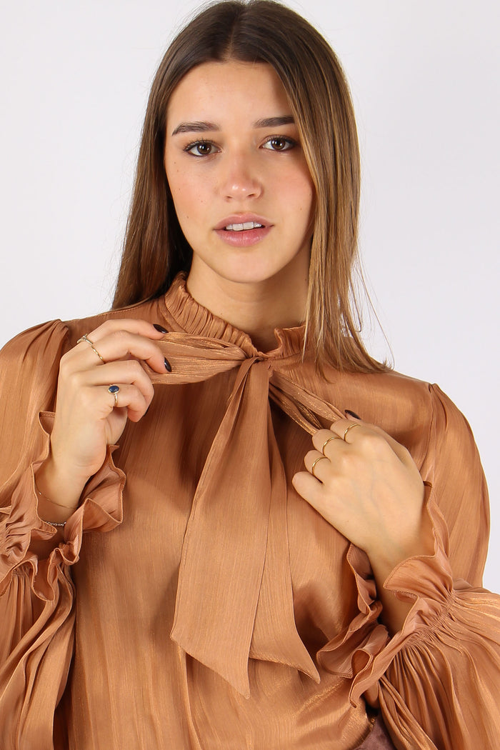 Camicia Fiocco Effetto Sfumato Miele-10