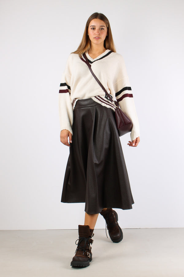 Maglia Lana Scavo V Righe Bianco Burro