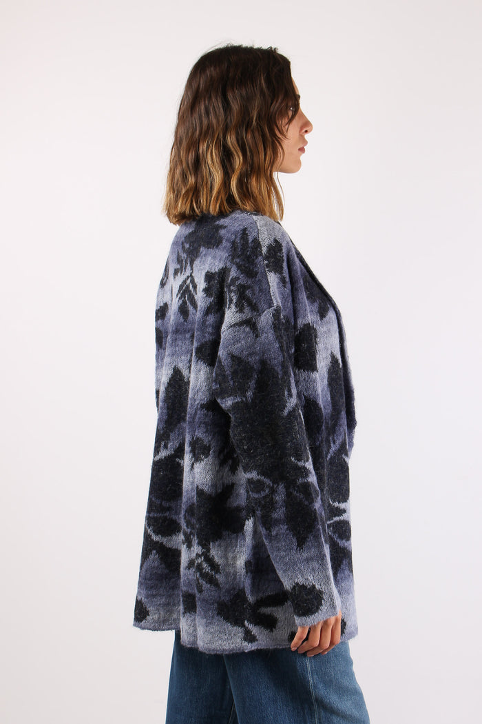 Cardigan Aperto Fiori Grigio/beige-5