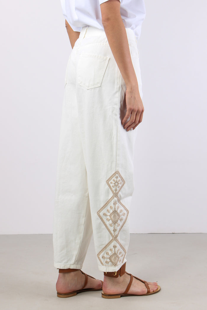 Pantalone Barrel Ricamo Fondo Bianco-5