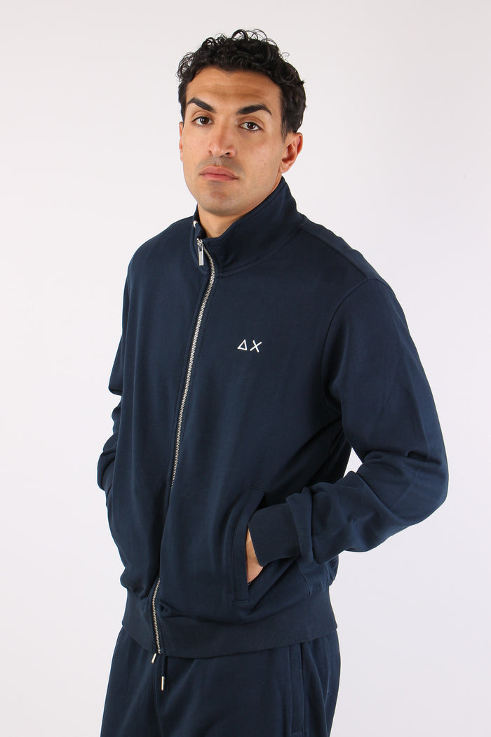 Felpa Full Zip Collo In Piedi Navy Blue-4