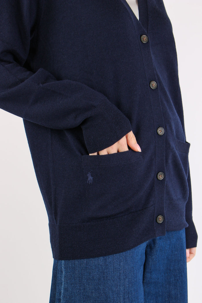 Cardigan Over Tasche Applicate Hunter Navy-10