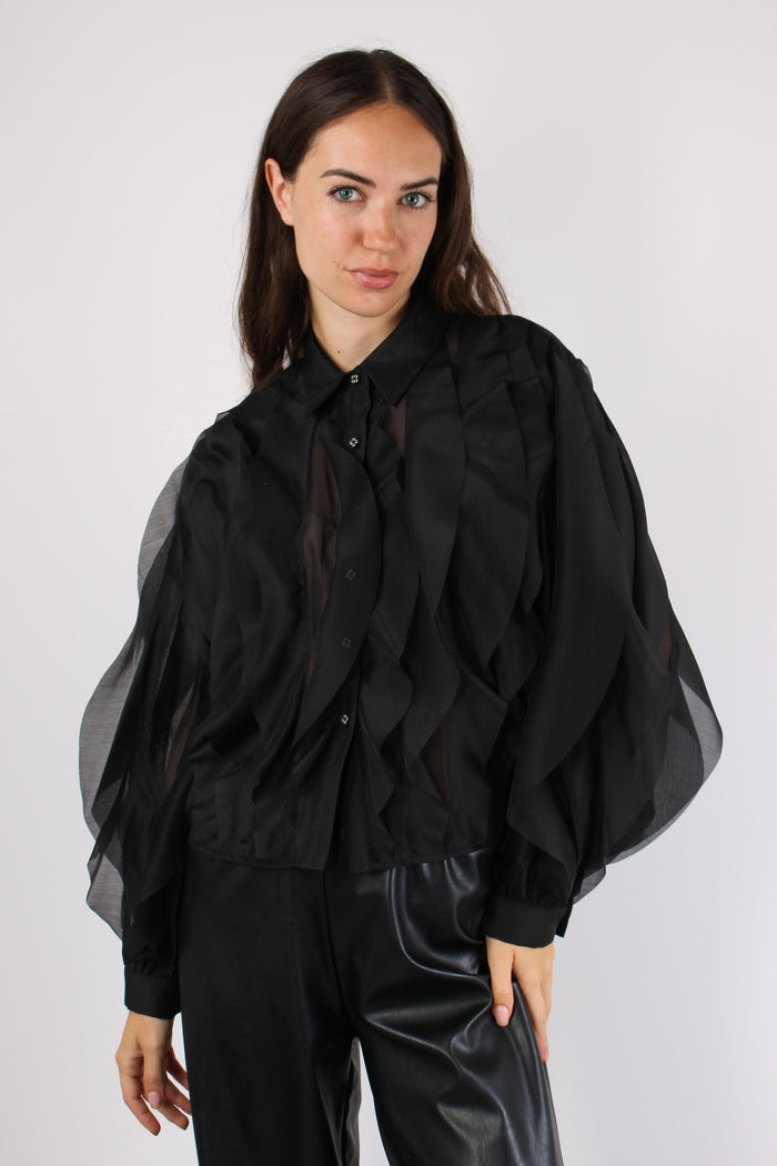 Camicia Collo Petali Nero-2