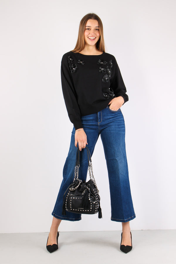 Maglia Manica Palloncino Stras Nero/flow