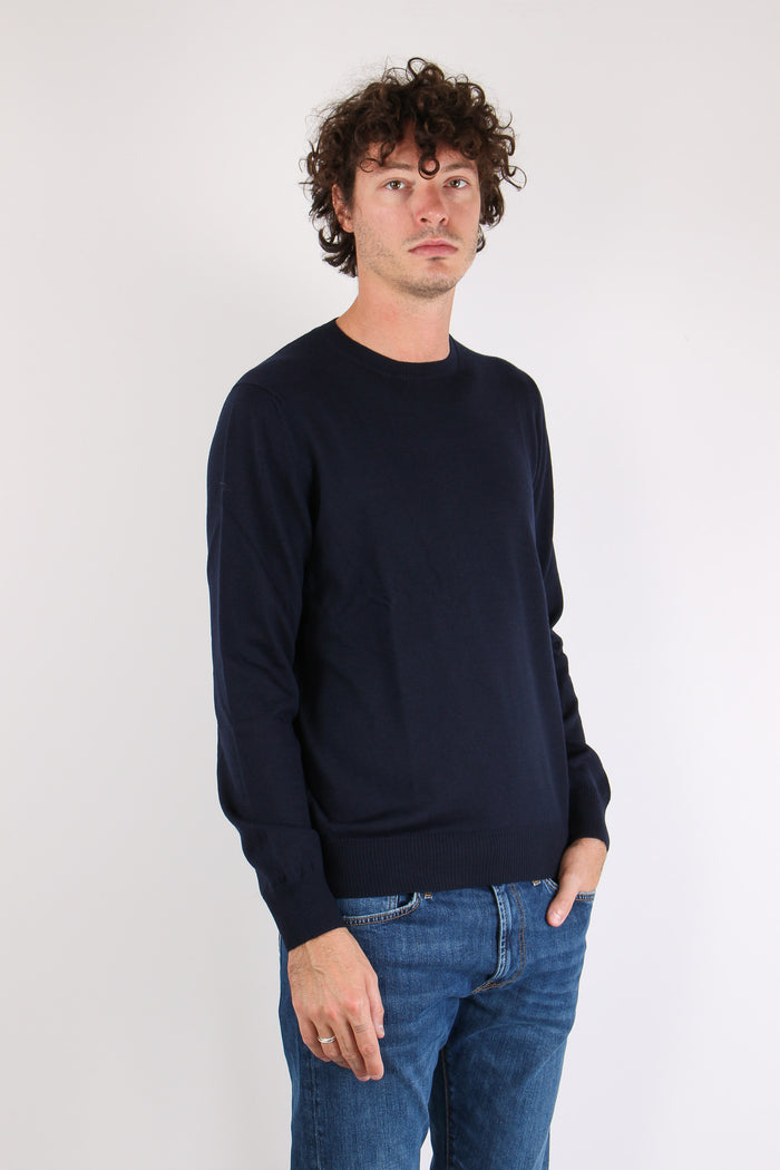 Maglia Girocollo 100% Lana Blu Navy-5