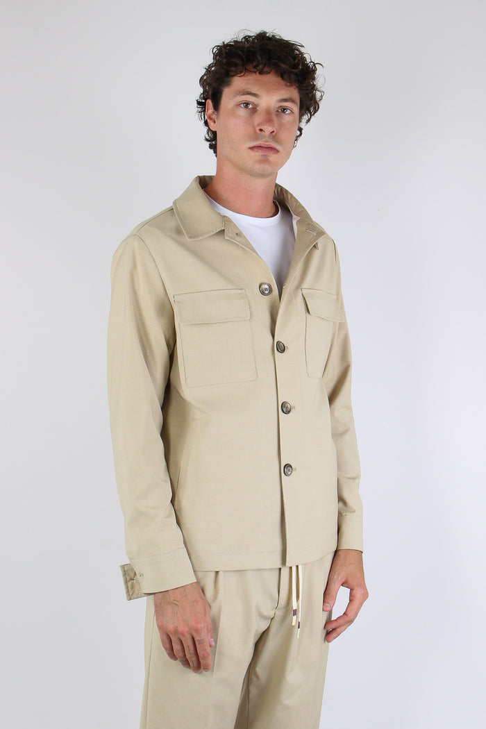 Overshirt Tasche Applicate Beige-6