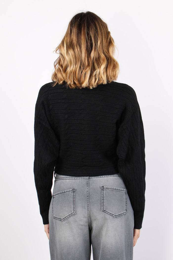 Maglia Treccia Cropped Nero-3