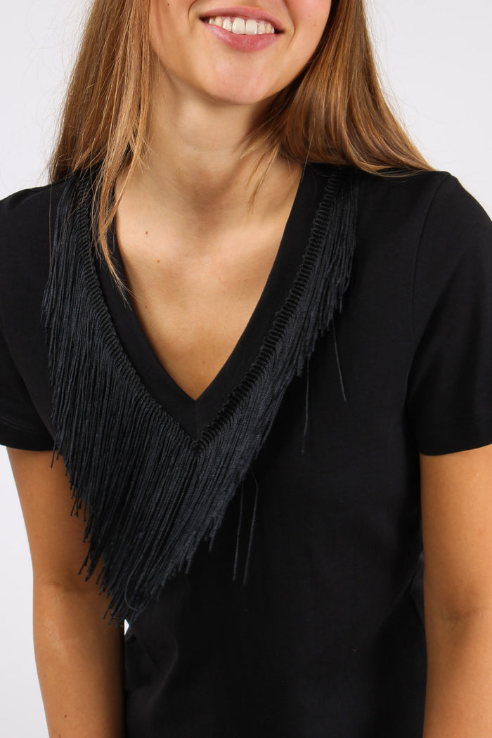 T-shirt V Frange Nero-4