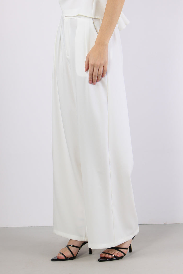 Pantalone Crepe Elastico Vita Bianco-3