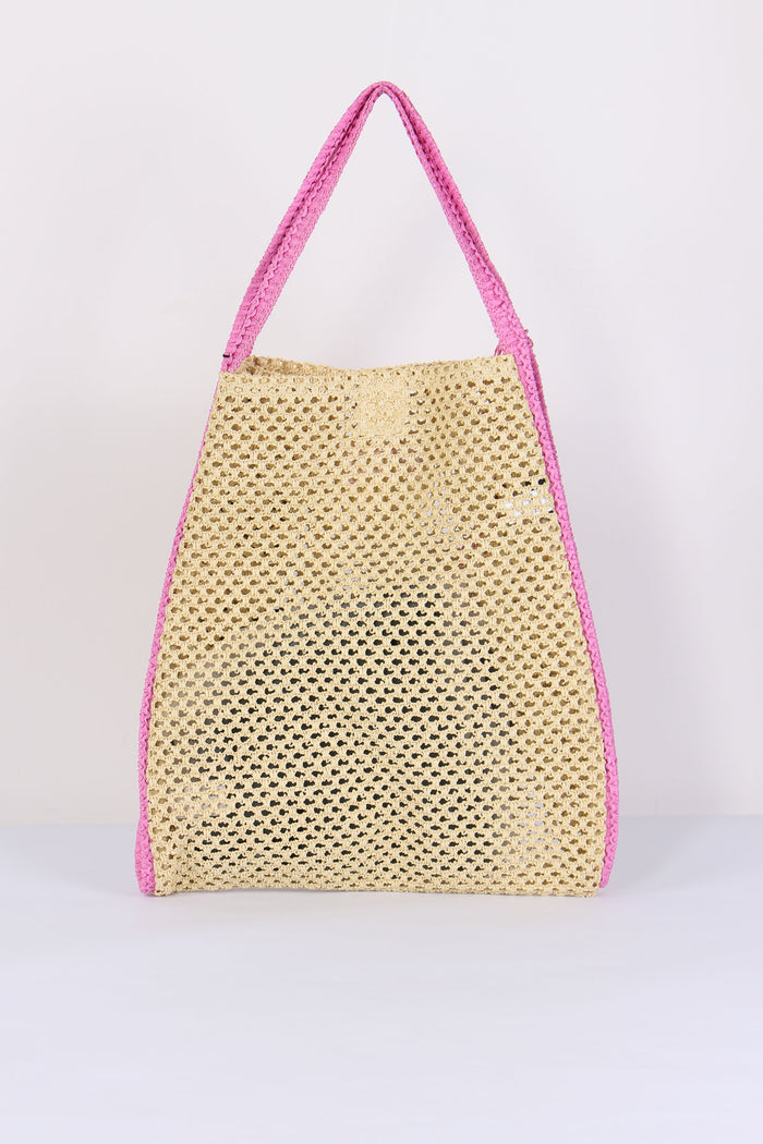 Borsa Rafia Profilo Contrasto Fucsia-4