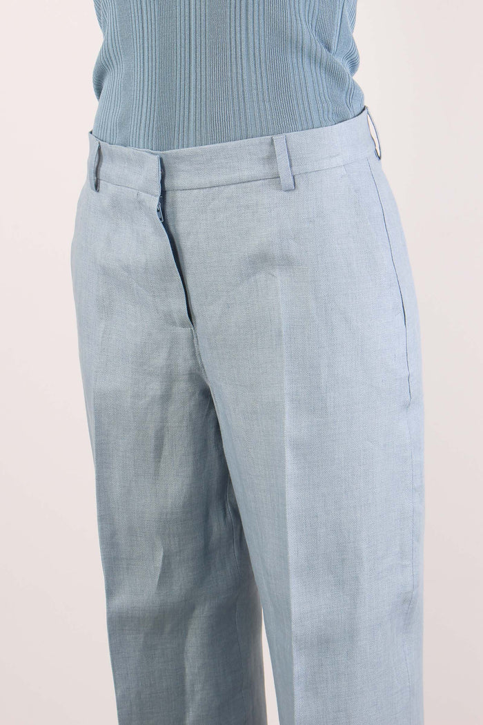 Malizia Pantalone Dritto Lino Azzurro-7