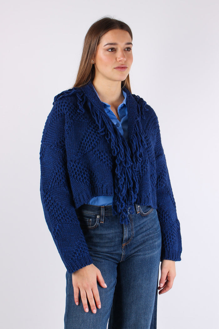 Cardigan Corto Effetto Uncinet Blu-6